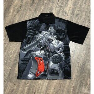 Vtg 2002 Lg Transformers Hasbro Mens Black Button Front Shirt Big Front Graphic